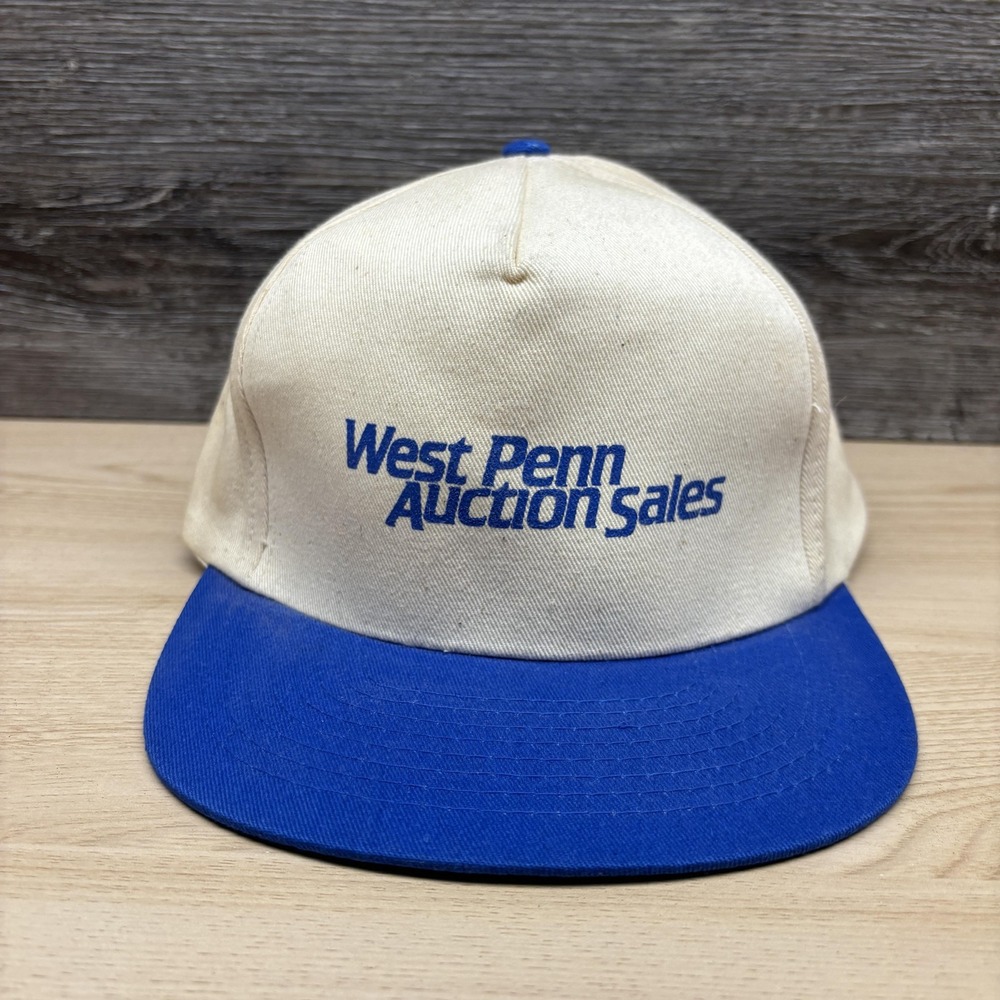 Vintage West Penn Auction Sales Hat Cap Snap Back One Size Cream Blue